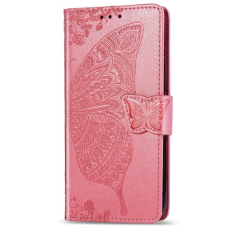 For One Plus 7T  Butterfly Love Flower Embossed Horizontal Flip Leather Case with Bracket Lanyard Card Slot Wallet(Pink)