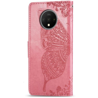 For One Plus 7T  Butterfly Love Flower Embossed Horizontal Flip Leather Case with Bracket Lanyard Card Slot Wallet(Pink)