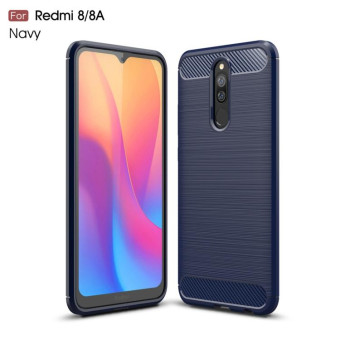 For Xiaomi Redmi 8  Brushed Texture Carbon Fiber TPU Case(Navy Blue)