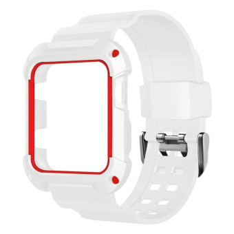 For Apple Watch 3 / 2 / 1 Generation 42mm All-In-One Silicone Strap(White + Red)