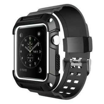 For Apple Watch 3 / 2 / 1 Generation 38mm All-In-One Silicone Strap(Black + White)