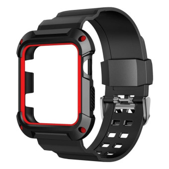 For Apple Watch 3 / 2 / 1 Generation 38mm All-In-One Silicone Strap(Black + Red)