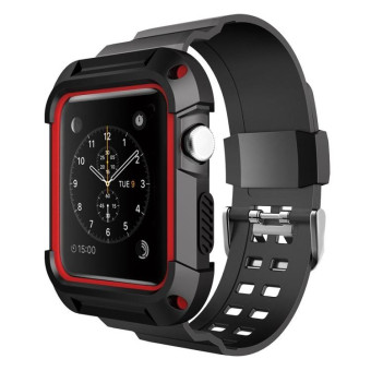 For Apple Watch 3 / 2 / 1 Generation 38mm All-In-One Silicone Strap(Black + Red)