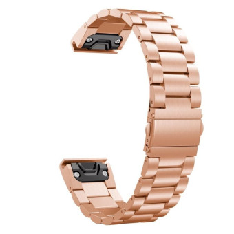 For Garmin Fenix 5s 20mm Tri-Bead Stainless Steel Steel Watch Band(Rose Gold)