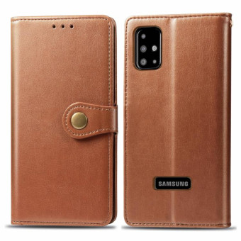For Galaxy A51 Retro Solid Color Leather Buckle Phone Case with Lanyard & Photo Frame & Card Slot & Wallet & Stand Function(Brown)