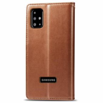 For Galaxy A51 Retro Solid Color Leather Buckle Phone Case with Lanyard & Photo Frame & Card Slot & Wallet & Stand Function(Brown)