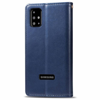 For Galaxy A51 Retro Solid Color Leather Buckle Phone Case with Lanyard & Photo Frame & Card Slot & Wallet & Stand Function(Blue)