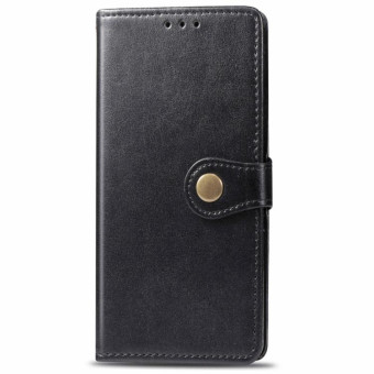 For Galaxy A51 Retro Solid Color Leather Buckle Phone Case with Lanyard & Photo Frame & Card Slot & Wallet & Stand Function(Black)