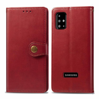 For Galaxy A51 Retro Solid Color Leather Buckle Phone Case with Lanyard & Photo Frame & Card Slot & Wallet & Stand Function(Red)