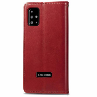 For Galaxy A51 Retro Solid Color Leather Buckle Phone Case with Lanyard & Photo Frame & Card Slot & Wallet & Stand Function(Red)
