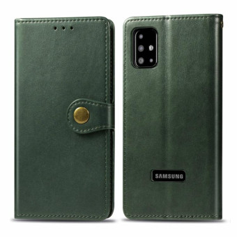 For Galaxy A51 Retro Solid Color Leather Buckle Phone Case with Lanyard & Photo Frame & Card Slot & Wallet & Stand Function(Green)