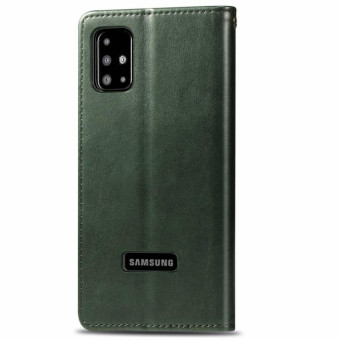 For Galaxy A51 Retro Solid Color Leather Buckle Phone Case with Lanyard & Photo Frame & Card Slot & Wallet & Stand Function(Green)