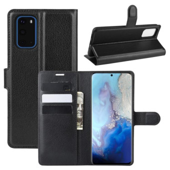 For Galaxy S20 Litchi Texture Horizontal Flip Protective Case with Holder & Card Slots & Wallet(Black)