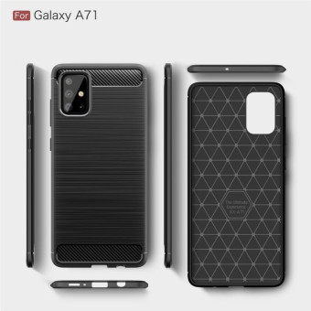 For Galaxy A71 Brushed Texture Carbon Fiber TPU Case(Black)