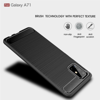 For Galaxy A71 Brushed Texture Carbon Fiber TPU Case(Navy Blue)