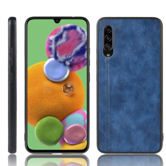 For Galaxy A90 5G Shockproof Sewing Cow Pattern Skin PC + PU + TPU Case(Blue)