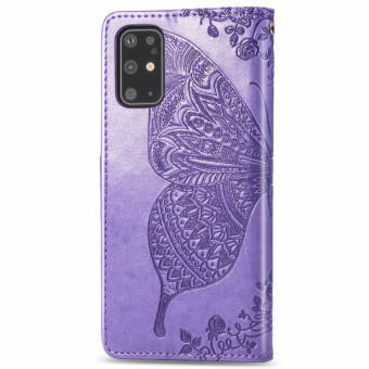 For Galaxy S20+ Butterfly Love Flower Embossed Horizontal Flip Leather Case with Bracket / Card Slot / Wallet / Lanyard(Light Purple)