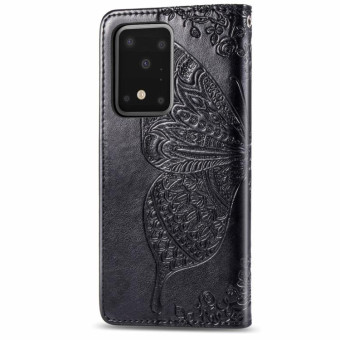 For Samsung Galaxy S20 Ultra Butterfly Love Flower Embossed Horizontal Flip Leather Case with Bracket / Card Slot / Wallet / Lanyard(Black)
