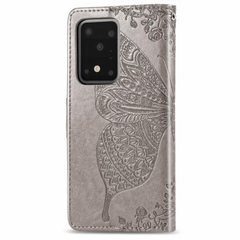 For Samsung Galaxy S20 Ultra Butterfly Love Flower Embossed Horizontal Flip Leather Case with Bracket / Card Slot / Wallet / Lanyard(Gray)