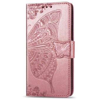 For Galaxy A91 Butterfly Love Flower Embossed Horizontal Flip Leather Case with Bracket / Card Slot / Wallet / Lanyard(Rose Gold)