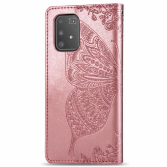 For Galaxy A91 Butterfly Love Flower Embossed Horizontal Flip Leather Case with Bracket / Card Slot / Wallet / Lanyard(Rose Gold)