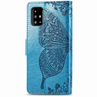 For Galaxy A71 Butterfly Love Flower Embossed Horizontal Flip Leather Case with Bracket / Card Slot / Wallet / Lanyard(Blue)