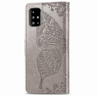For Galaxy A71 Butterfly Love Flower Embossed Horizontal Flip Leather Case with Bracket / Card Slot / Wallet / Lanyard(Gray)