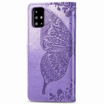 For Galaxy A71 Butterfly Love Flower Embossed Horizontal Flip Leather Case with Bracket / Card Slot / Wallet / Lanyard(Light Purple)