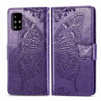 For Galaxy A71 Butterfly Love Flower Embossed Horizontal Flip Leather Case with Bracket / Card Slot / Wallet / Lanyard(Dark Purple)