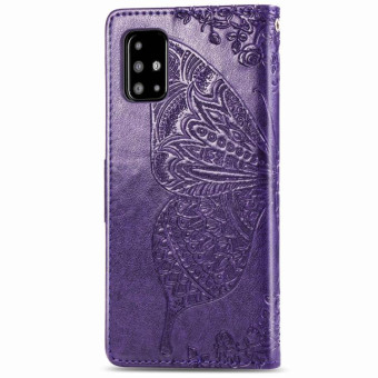 For Galaxy A71 Butterfly Love Flower Embossed Horizontal Flip Leather Case with Bracket / Card Slot / Wallet / Lanyard(Dark Purple)