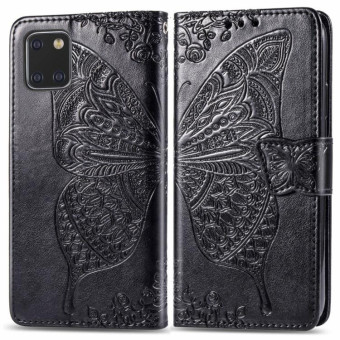 For Galaxy Note 10 Lite / A81 Butterfly Love Flower Embossed Horizontal Flip Leather Case with Bracket / Card Slot / Wallet / Lanyard(Black)