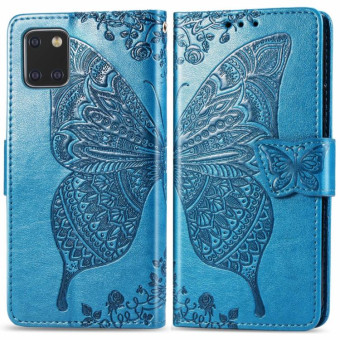 For Galaxy Note 10 Lite / A81 Butterfly Love Flower Embossed Horizontal Flip Leather Case with Bracket / Card Slot / Wallet / Lanyard(Blue)