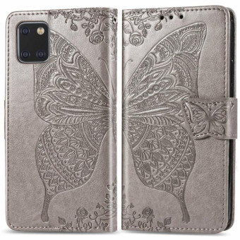 For Galaxy Note 10 Lite / A81 Butterfly Love Flower Embossed Horizontal Flip Leather Case with Bracket / Card Slot / Wallet / Lanyard(Gray)
