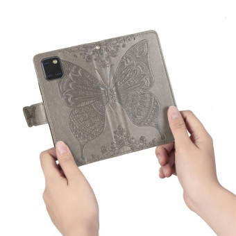 For Galaxy Note 10 Lite / A81 Butterfly Love Flower Embossed Horizontal Flip Leather Case with Bracket / Card Slot / Wallet / Lanyard(Gray)