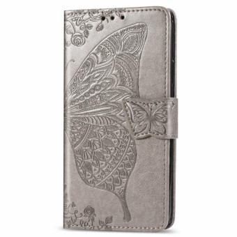 For Galaxy Note 10 Lite / A81 Butterfly Love Flower Embossed Horizontal Flip Leather Case with Bracket / Card Slot / Wallet / Lanyard(Gray)