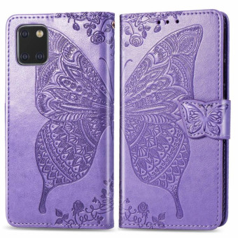 For Galaxy Note 10 Lite / A81 Butterfly Love Flower Embossed Horizontal Flip Leather Case with Bracket / Card Slot / Wallet / Lanyard(Light Purple)