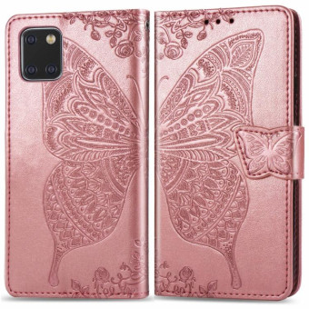 For Galaxy Note 10 Lite / A81 Butterfly Love Flower Embossed Horizontal Flip Leather Case with Bracket / Card Slot / Wallet / Lanyard(Rose Gold)