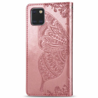 For Galaxy Note 10 Lite / A81 Butterfly Love Flower Embossed Horizontal Flip Leather Case with Bracket / Card Slot / Wallet / Lanyard(Rose Gold)