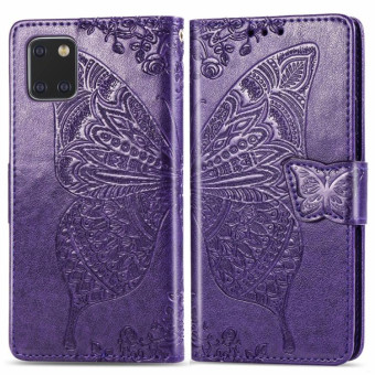 For Galaxy Note 10 Lite / A81 Butterfly Love Flower Embossed Horizontal Flip Leather Case with Bracket / Card Slot / Wallet / Lanyard(Dark Purple)