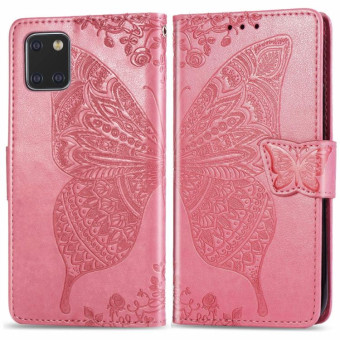 For Galaxy Note 10 Lite / A81 Butterfly Love Flower Embossed Horizontal Flip Leather Case with Bracket / Card Slot / Wallet / Lanyard(Pink)
