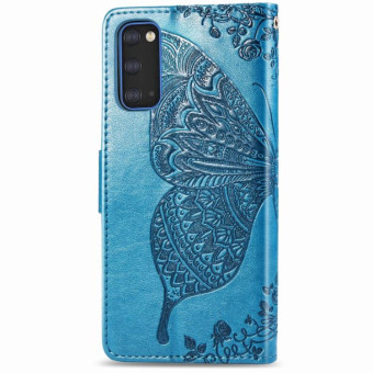 For Galaxy S20 Butterfly Love Flower Embossed Horizontal Flip Leather Case with Bracket / Card Slot / Wallet / Lanyard(Blue)