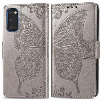 For Galaxy S20 Butterfly Love Flower Embossed Horizontal Flip Leather Case with Bracket / Card Slot / Wallet / Lanyard(Gray)