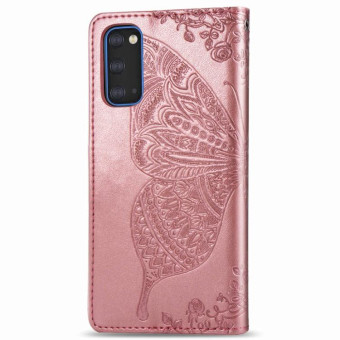 For Galaxy S20 Butterfly Love Flower Embossed Horizontal Flip Leather Case with Bracket / Card Slot / Wallet / Lanyard(Rose Gold)