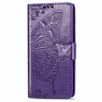 For Galaxy S20 Butterfly Love Flower Embossed Horizontal Flip Leather Case with Bracket / Card Slot / Wallet / Lanyard(Dark Purple)