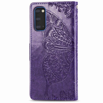 For Galaxy S20 Butterfly Love Flower Embossed Horizontal Flip Leather Case with Bracket / Card Slot / Wallet / Lanyard(Dark Purple)