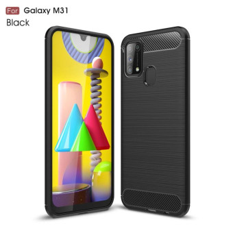 For Galaxy M31 Brushed Texture Carbon Fiber TPU Case(Black)