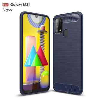 For Galaxy M31 Brushed Texture Carbon Fiber TPU Case(Navy Blue)