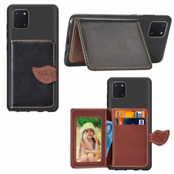 For Galaxy Note 10 Lite / A81 Leaf Buckle Litchi Texture Card Holder PU + TPU Case with Card Slot & Wallet & Holder & Photo Frame(Black)