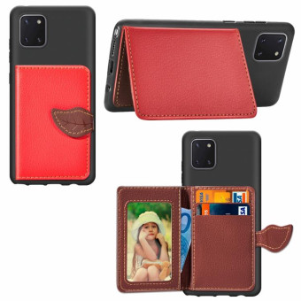For Galaxy Note 10 Lite / A81 Leaf Buckle Litchi Texture Card Holder PU + TPU Case with Card Slot & Wallet & Holder & Photo Frame(Red)