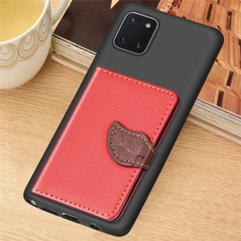 For Galaxy Note 10 Lite / A81 Leaf Buckle Litchi Texture Card Holder PU + TPU Case with Card Slot & Wallet & Holder & Photo Frame(Red)